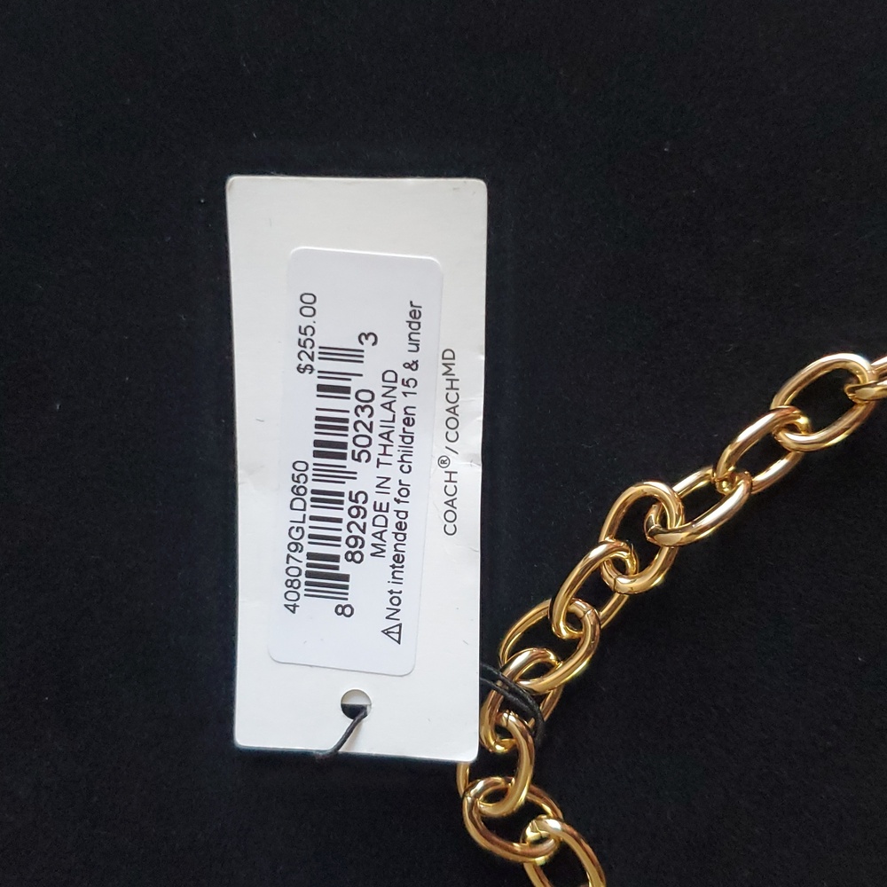 Coach Chunky Signature Chain Link Necklace/Pink Stones - Picture 9 of 14